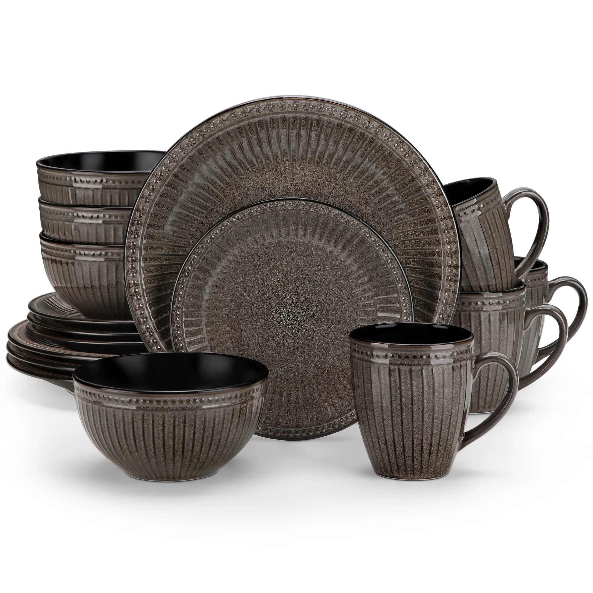 "Noble" Kollektion | 16/32/48-tlg. Geschirr Set | Braun | Steingut - Töpferkunst | Steingut Geschirrsets