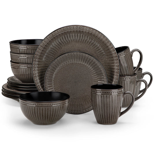 "Noble" Kollektion | 16/32/48-tlg. Geschirr Set | Braun | Steingut - Töpferkunst | Steingut Geschirrsets