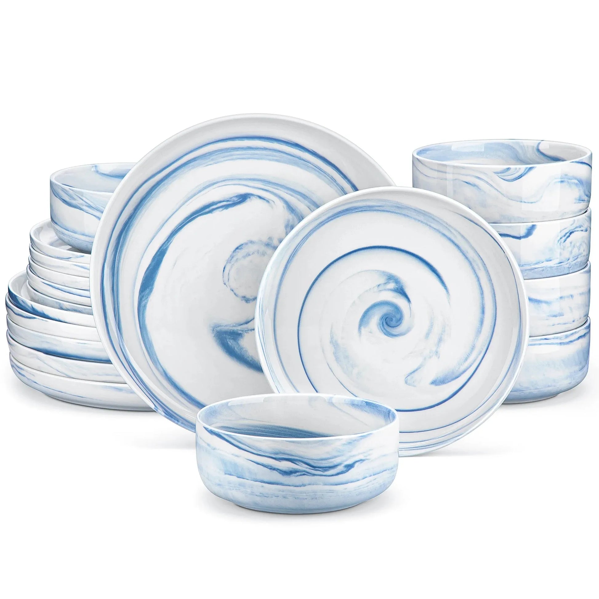 "Nordic" Kollektion | Geschirr Set 18/36-tlg. | Weiß, blau | Porzellan - Töpferkunst | Steingut Geschirrsets