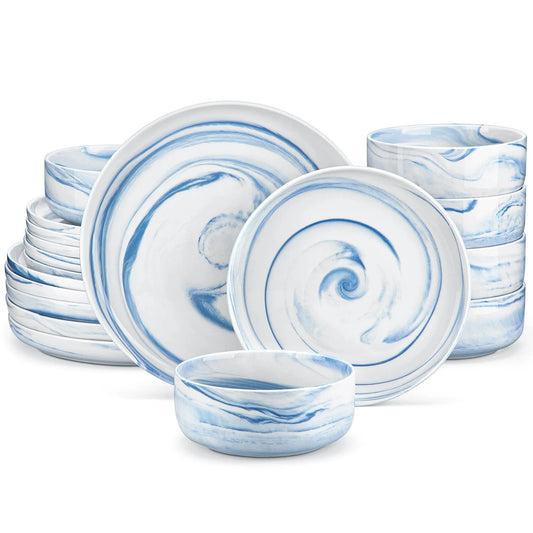 "Nordic" Kollektion | Geschirr Set 18/36-tlg. | Weiß, blau | Porzellan - Töpferkunst | Steingut Geschirrsets