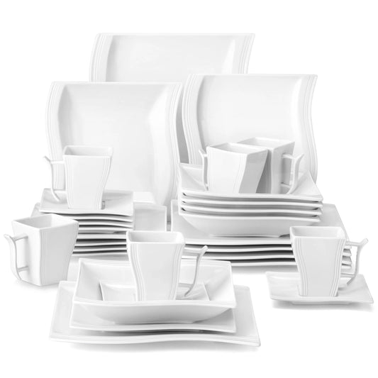 "Nordic" Kollektion | Geschirr Set 30-tlg. | weiß | Porzellan - Töpferkunst | Steingut Geschirrsets