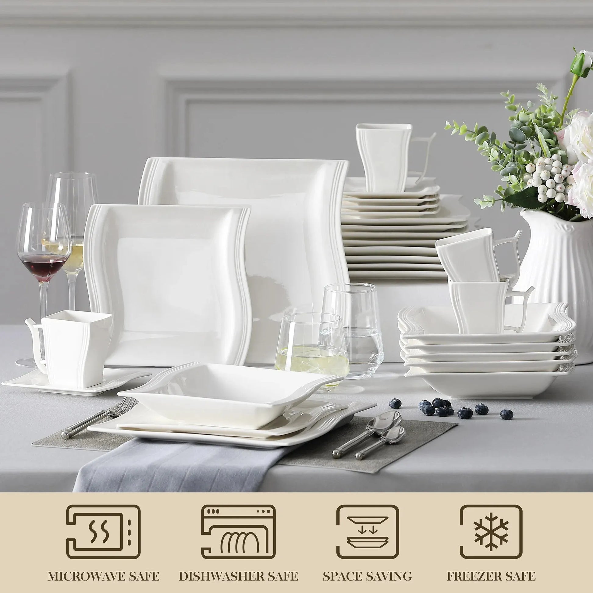 "Nordic" Kollektion | Geschirr Set 30-tlg. | weiß | Porzellan - Töpferkunst | Steingut Geschirrsets