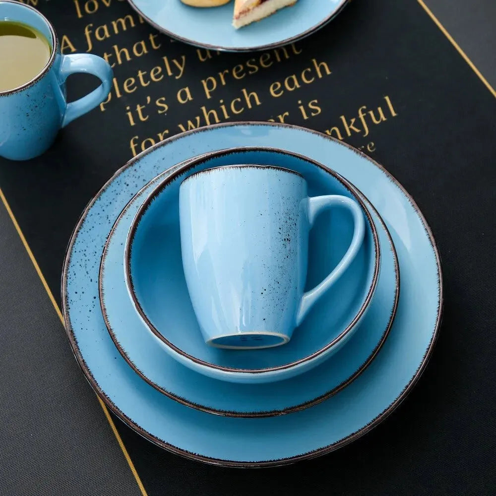"Retro" Kollektion | Geschirr Set 16/32/48-tlg. | hellblau | Steingut - Töpferkunst | Steingut Geschirrsets