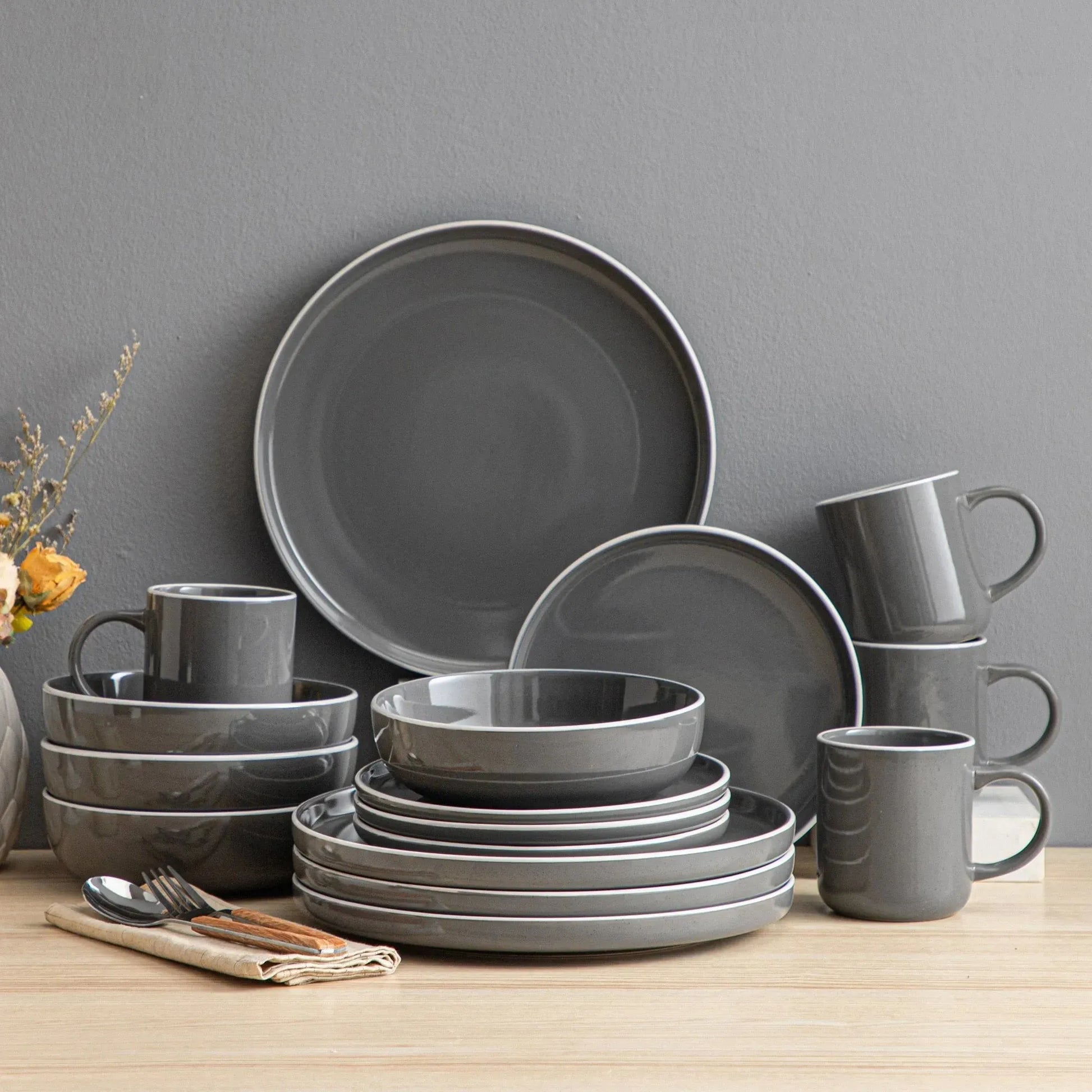 "Glaze" Kollektion | Geschirr Set 16/32/48-tlg. | grau | Steingut - Töpferkunst | Steingut Geschirrsets
