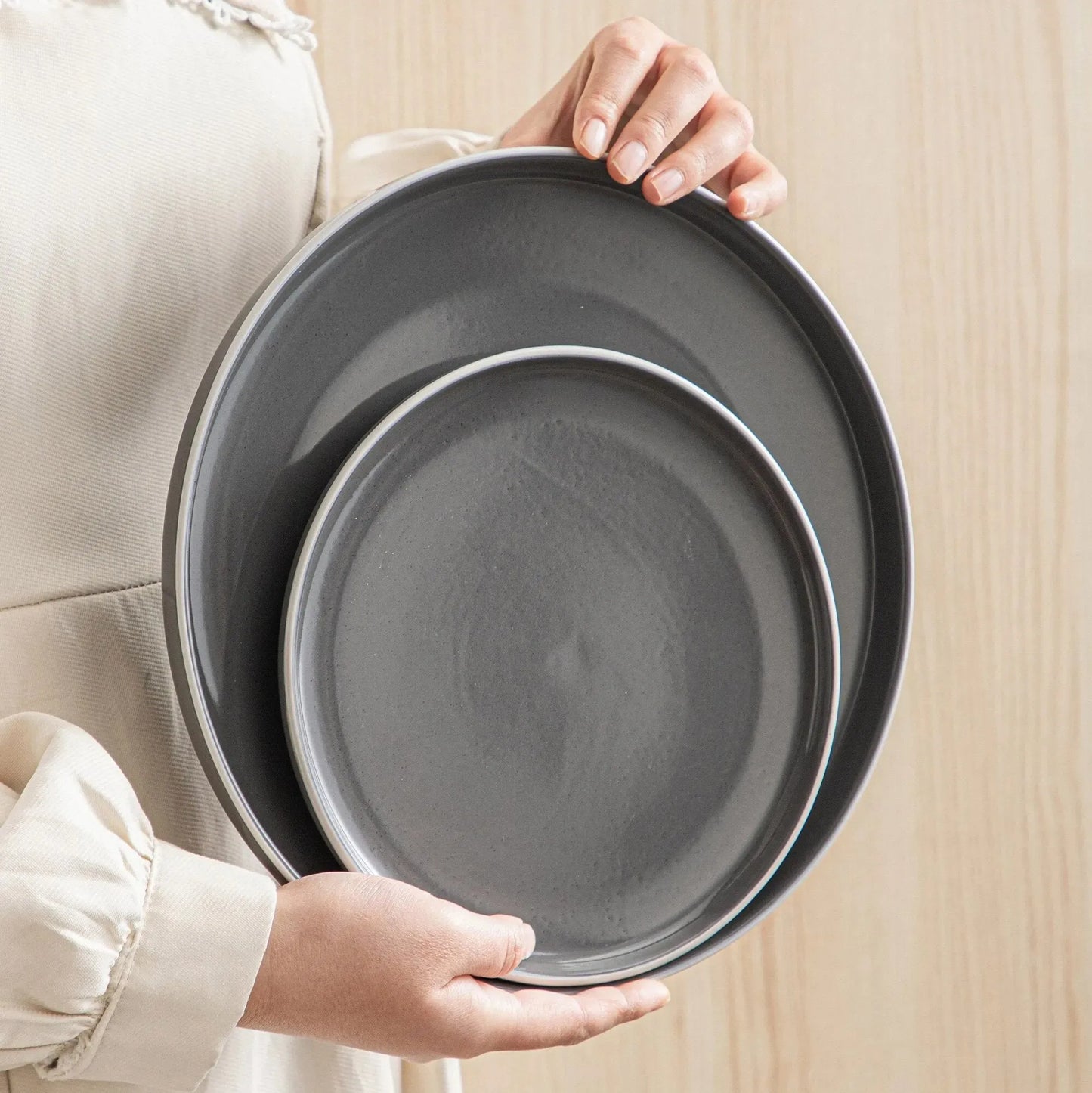 "Glaze" Kollektion | Geschirr Set 16/32/48-tlg. | grau | Steingut - Töpferkunst | Steingut Geschirrsets