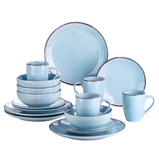 "Retro" Kollektion | Geschirr Set 16/32/48-tlg. | Meerblau | Steingut - Töpferkunst | Steingut Geschirrsets