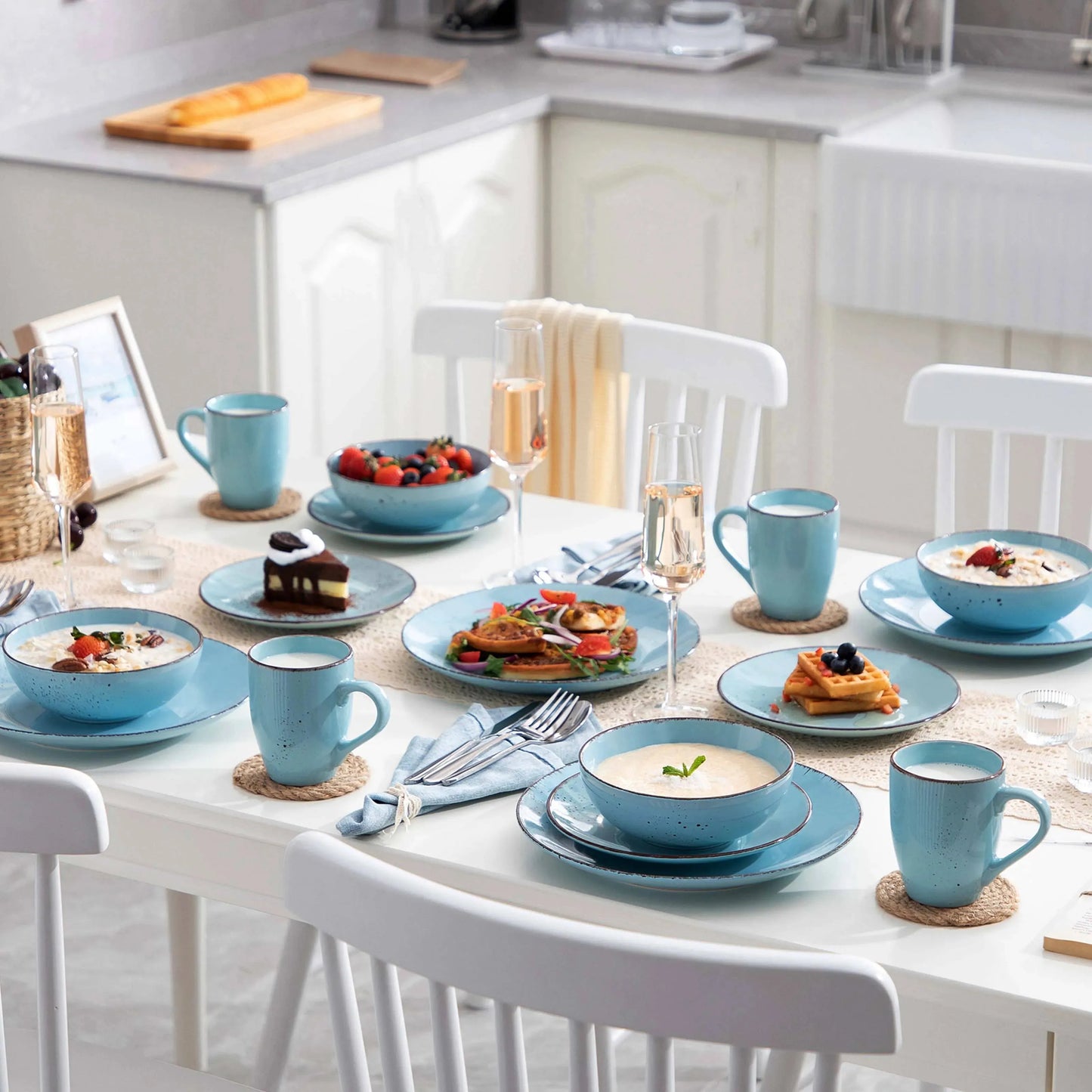 "Retro" Kollektion | Geschirr Set 16/32/48-tlg. | Meerblau | Steingut - Töpferkunst | Steingut Geschirrsets