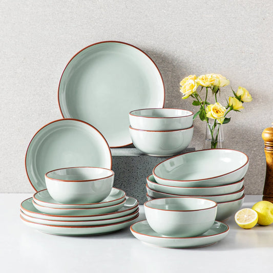 "Sereno" Kollektion | Geschirr Set 16/32/48-tlg. | grau-blau | Steingut - Töpferkunst | Steingut Geschirrsets