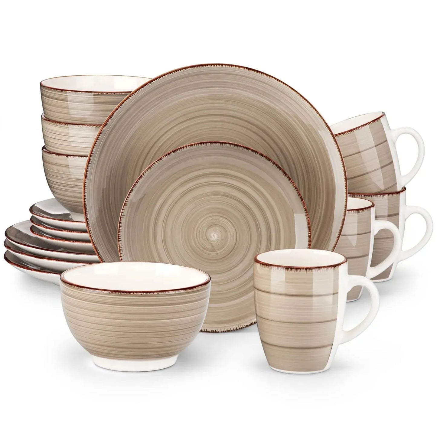 "Spiral" Kollektion | 16/32/48-tlg. Geschirr Set | Braun, Beige | Steingut - Töpferkunst | Steingut Geschirrsets