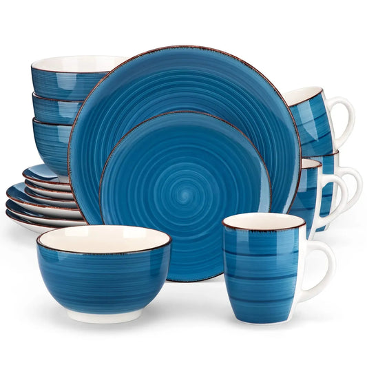 "Spiral" Kollektion | 16/32/48-tlg. Geschirr Set | Blau | Steingut - Töpferkunst | Steingut Geschirrsets