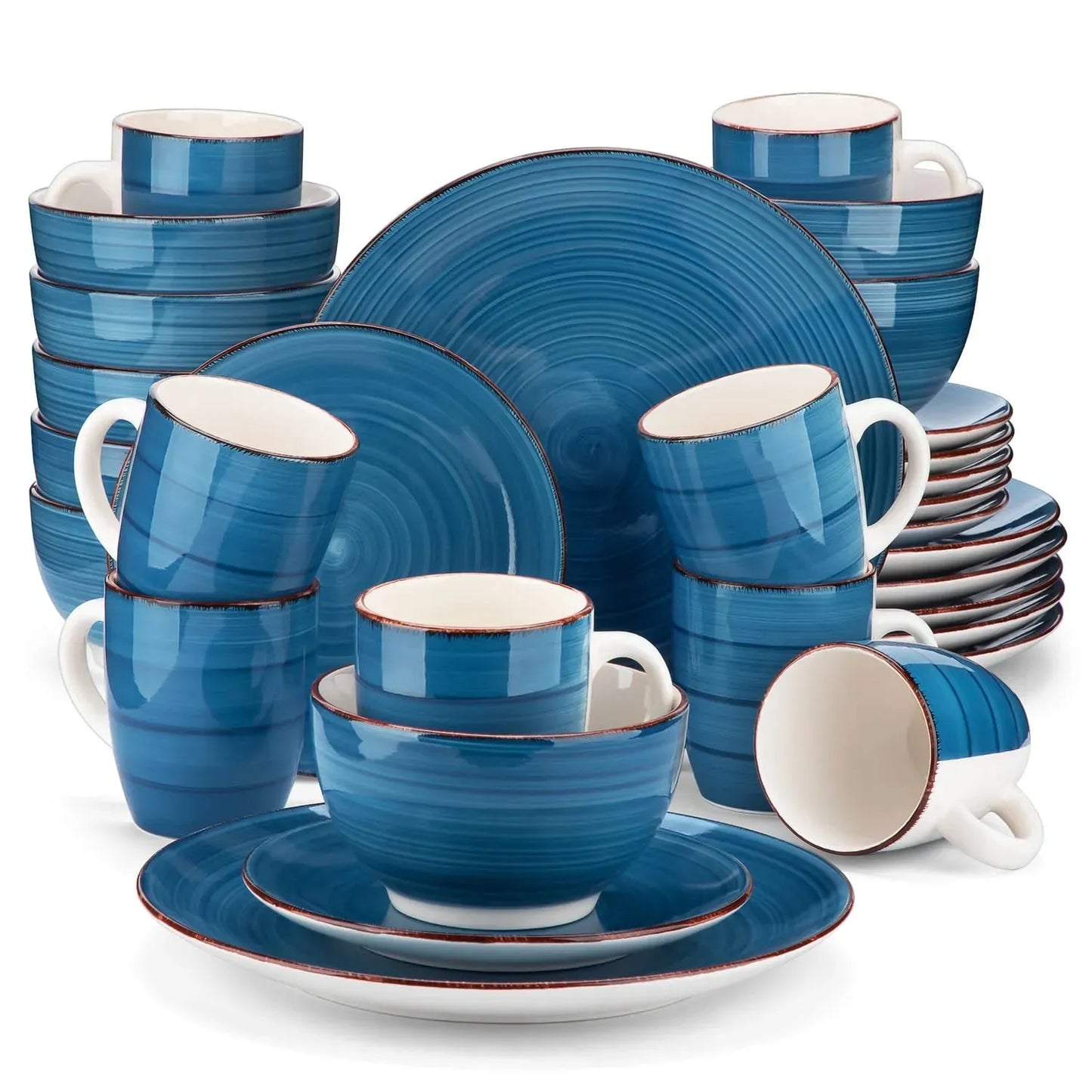 "Spiral" Kollektion | 16/32/48-tlg. Geschirr Set | Blau | Steingut - Töpferkunst | Steingut Geschirrsets