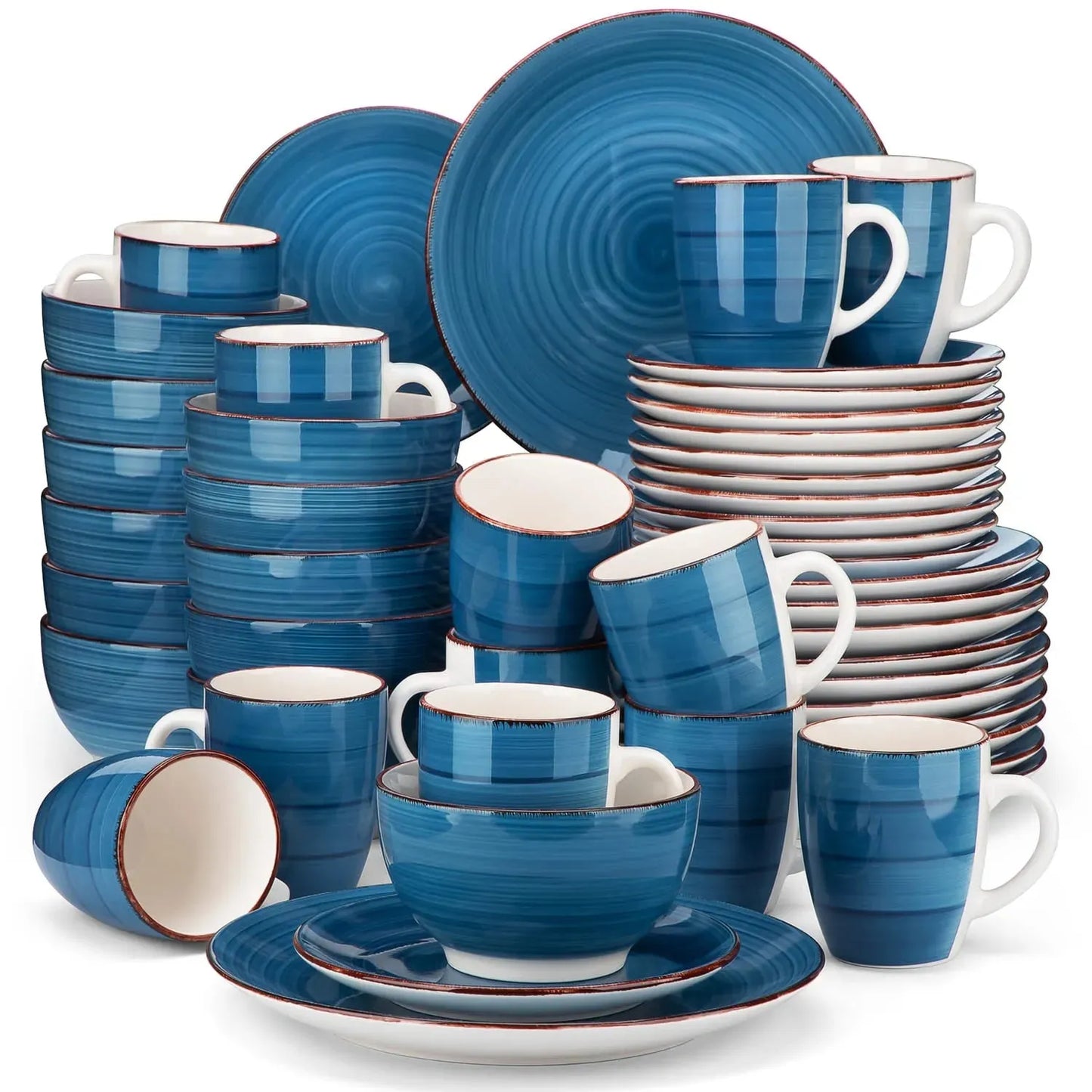 "Spiral" Kollektion | 16/32/48-tlg. Geschirr Set | Blau | Steingut - Töpferkunst | Steingut Geschirrsets