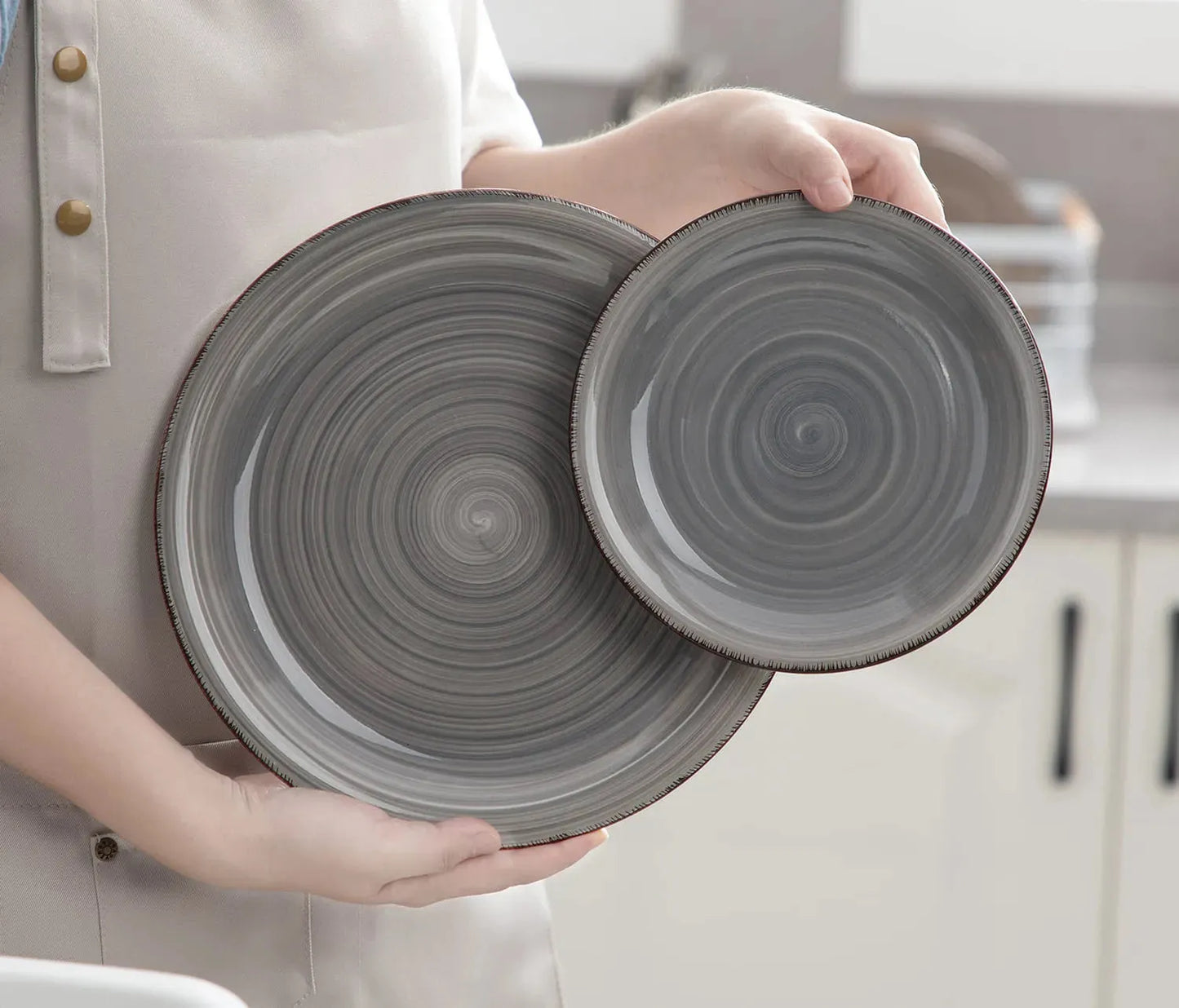 "Spiral" Kollektion | 16/32/48-tlg. Geschirr Set | Grau | Steingut - Töpferkunst | Steingut Geschirrsets