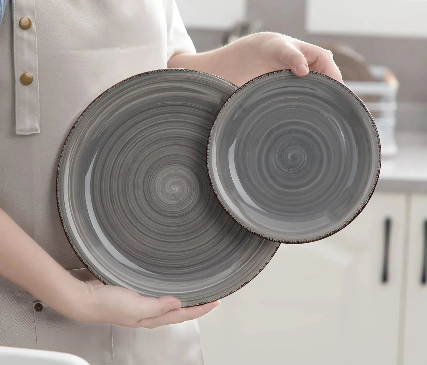 "Spiral" Kollektion | 16/32/48-tlg. Geschirr Set | Grau | Steingut - Töpferkunst | Steingut Geschirrsets