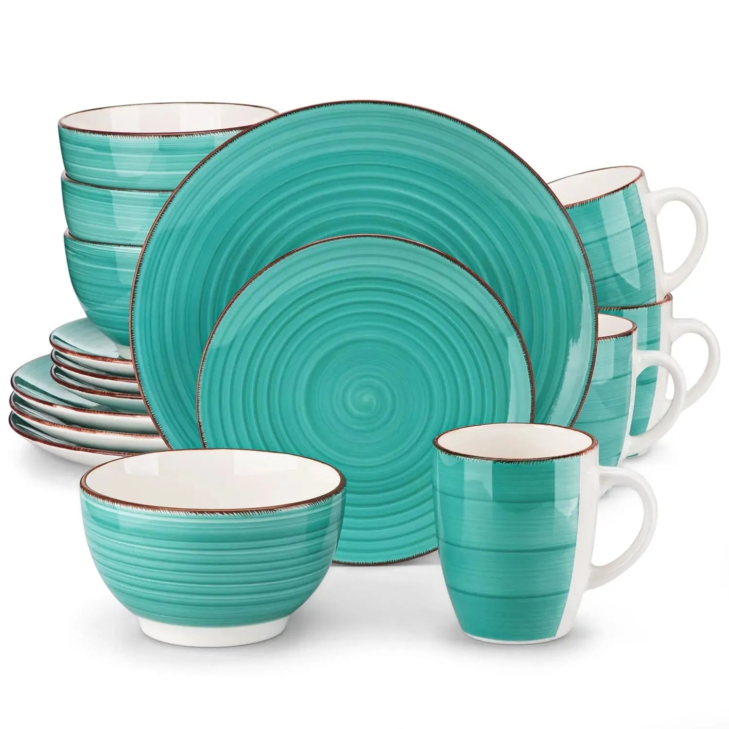 "Spiral" Kollektion | 16/32/48-tlg. Geschirr Set | Grün | Steingut - Töpferkunst | Steingut Geschirrsets