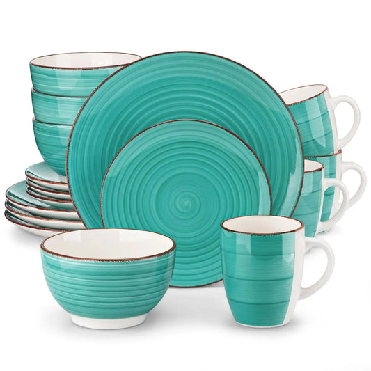 "Spiral" Kollektion | 16/32/48-tlg. Geschirr Set | Grün | Steingut - Töpferkunst | Steingut Geschirrsets