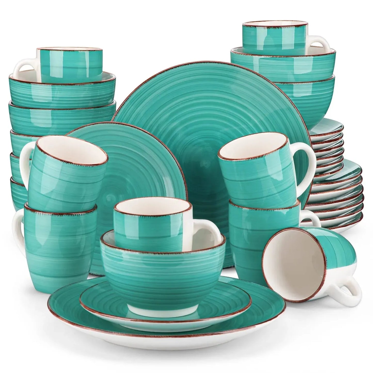"Spiral" Kollektion | 16/32/48-tlg. Geschirr Set | Grün | Steingut - Töpferkunst | Steingut Geschirrsets