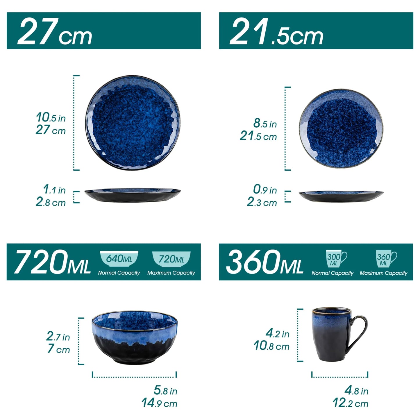 "Color" Kollektion | 16/32/48-tlg. Geschirr Set | Blau | Steingut - Töpferkunst | Steingut Geschirrsets