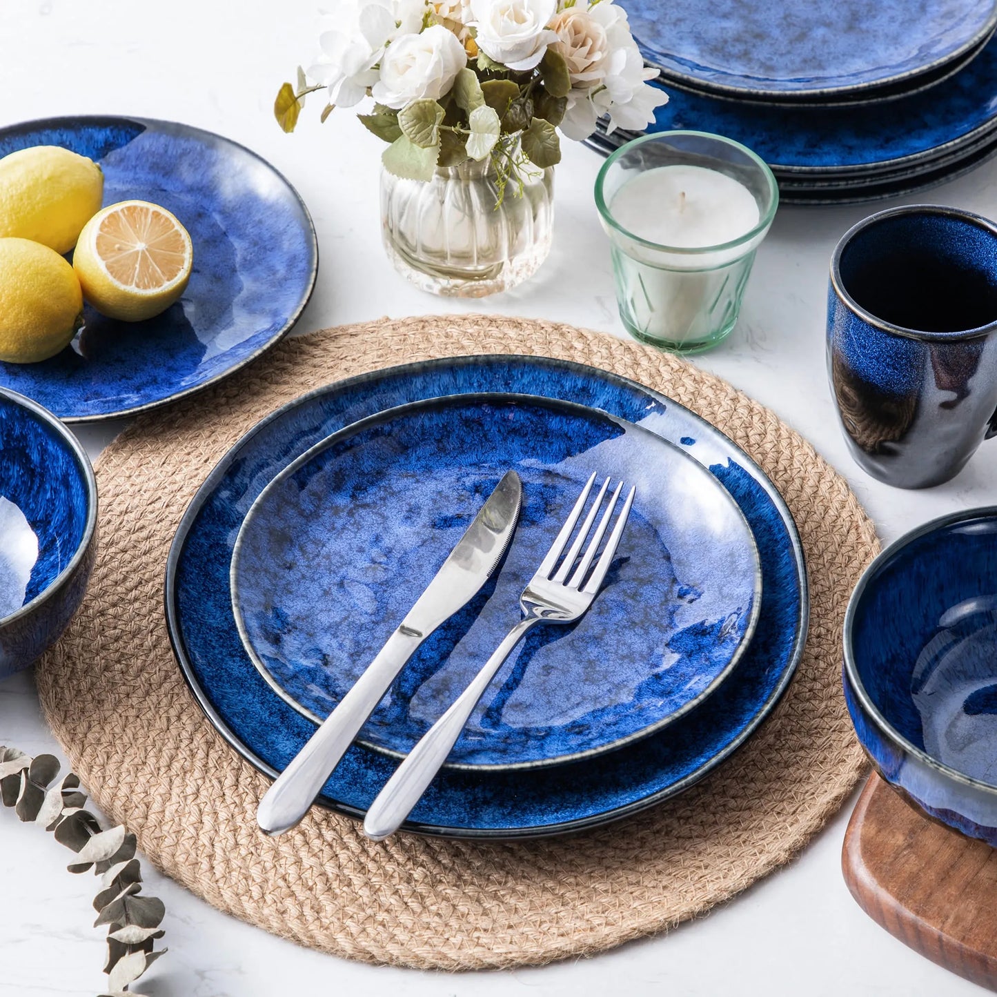"Color" Kollektion | 16/32/48-tlg. Geschirr Set | Blau | Steingut - Töpferkunst | Steingut Geschirrsets