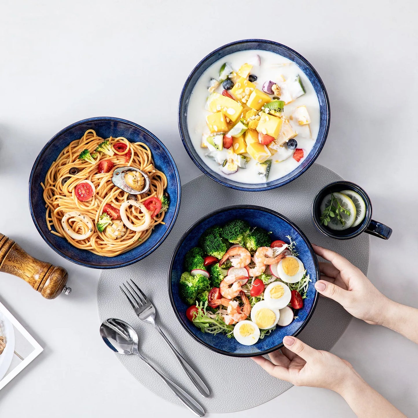 "Color" Kollektion | 6/12/18-tlg. Pasta Teller | Blau | Steingut - Töpferkunst | Steingut Geschirrsets