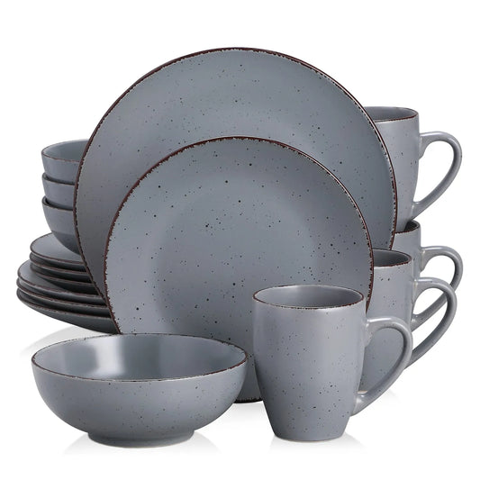 "Vintage" Kollektion | 16/32/48-tlg. Geschirr Set | Grau | Steingut - Töpferkunst | Steingut Geschirrsets