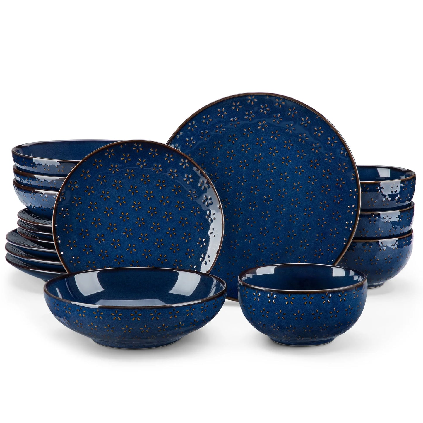 "Zen" Kollektion | 16/32/48-tlg. Geschirr Set | Blau | Steingut - Töpferkunst | Steingut Geschirrsets