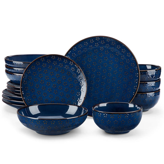 "Zen" Kollektion | 16/32/48-tlg. Geschirr Set | Blau | Steingut - Töpferkunst | Steingut Geschirrsets
