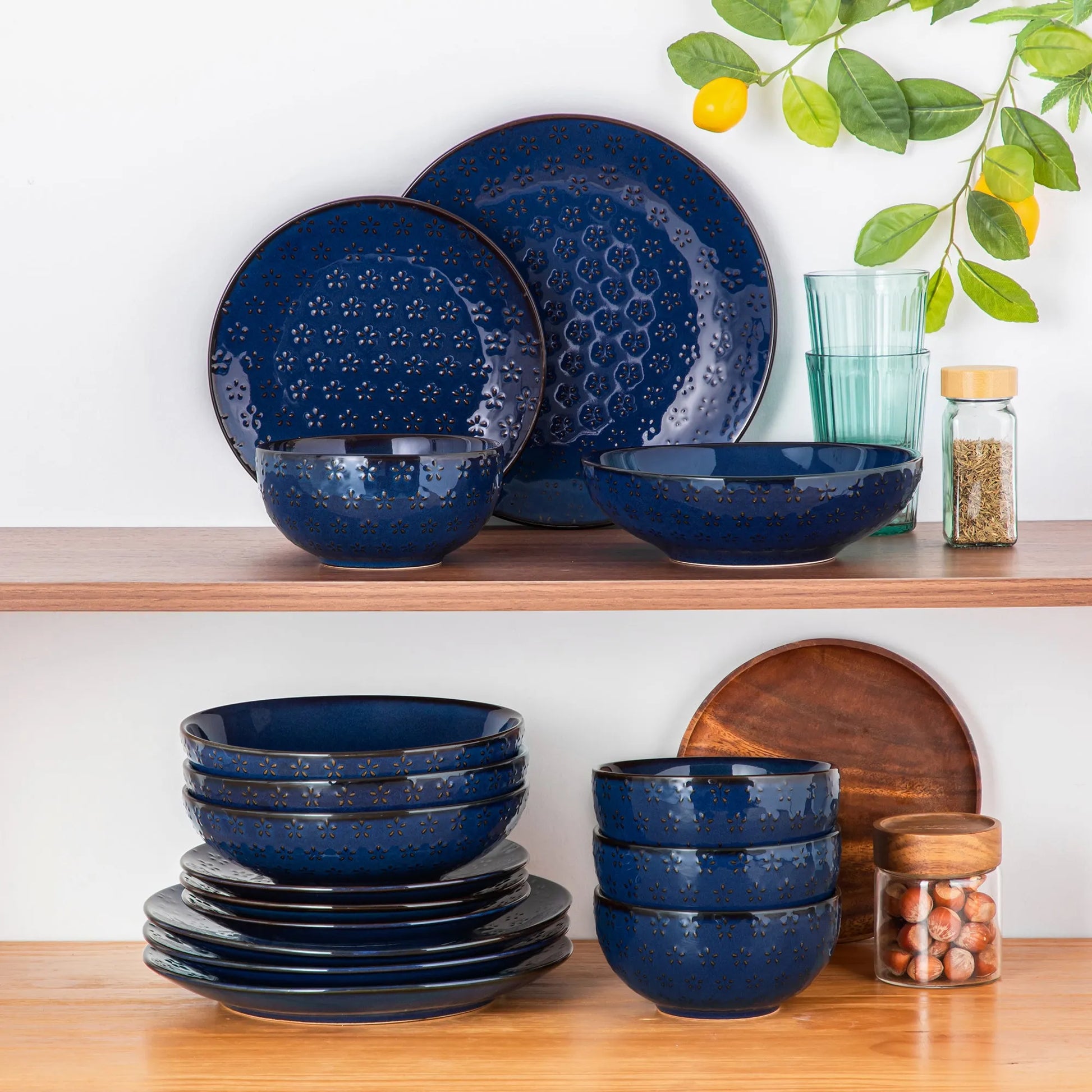 "Zen" Kollektion | 16/32/48-tlg. Geschirr Set | Blau | Steingut - Töpferkunst | Steingut Geschirrsets