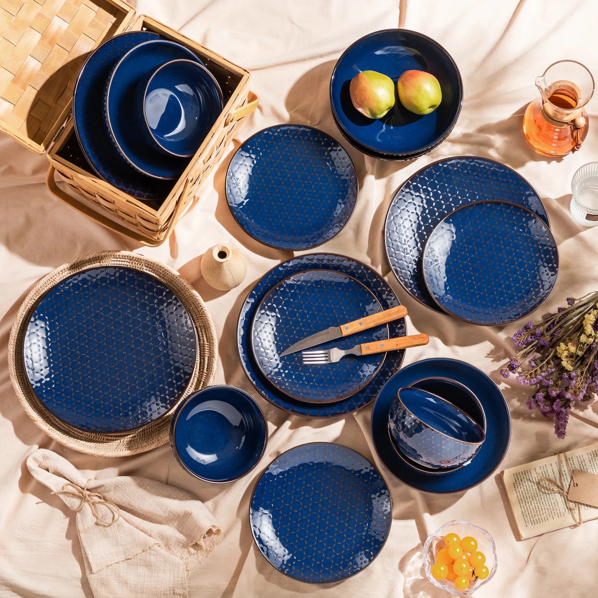"Zen" Kollektion | 16/32/48-tlg. Geschirr Set | Blau | Steingut - Töpferkunst | Steingut Geschirrsets