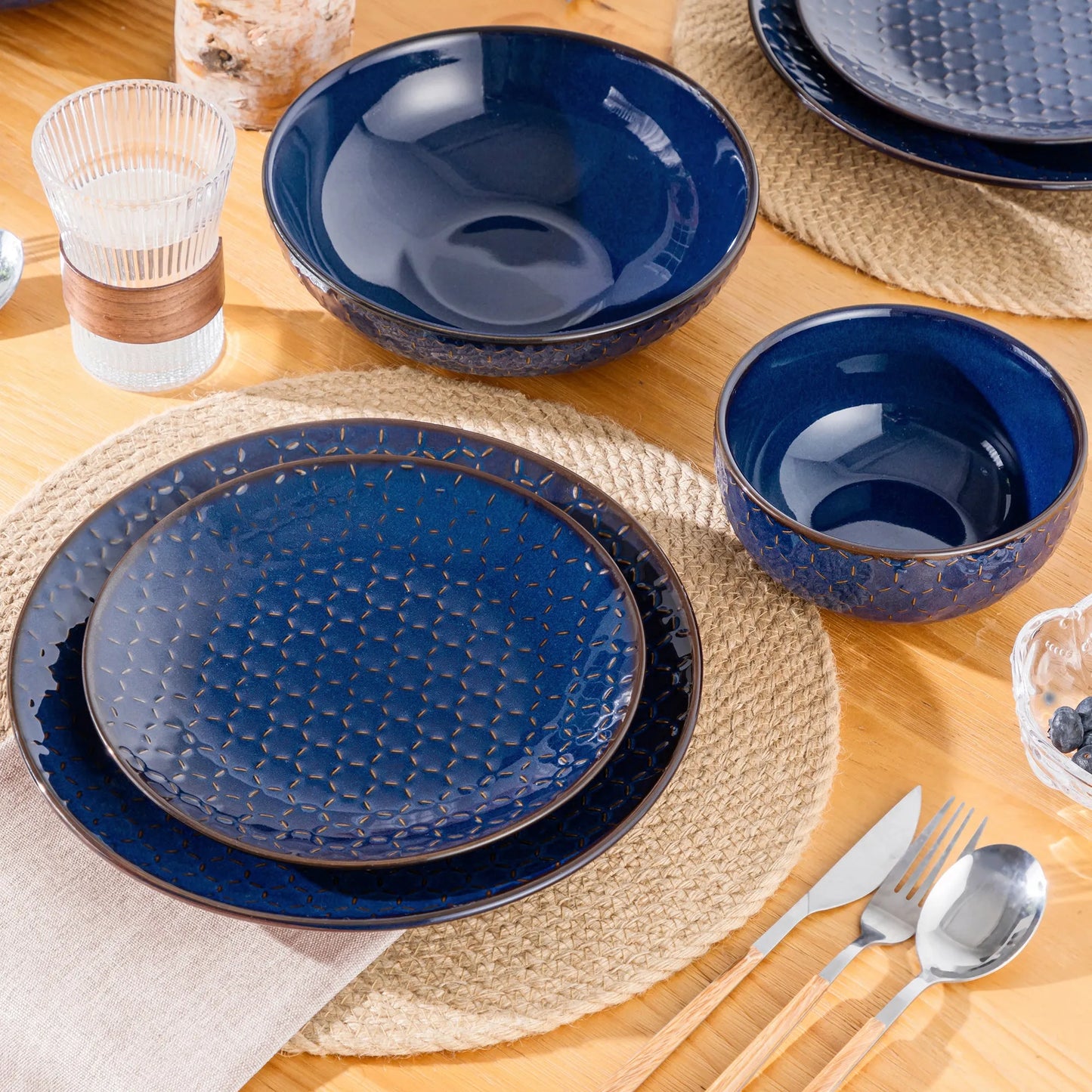 "Zen" Kollektion | 16/32/48-tlg. Geschirr Set | Blau | Steingut - Töpferkunst | Steingut Geschirrsets