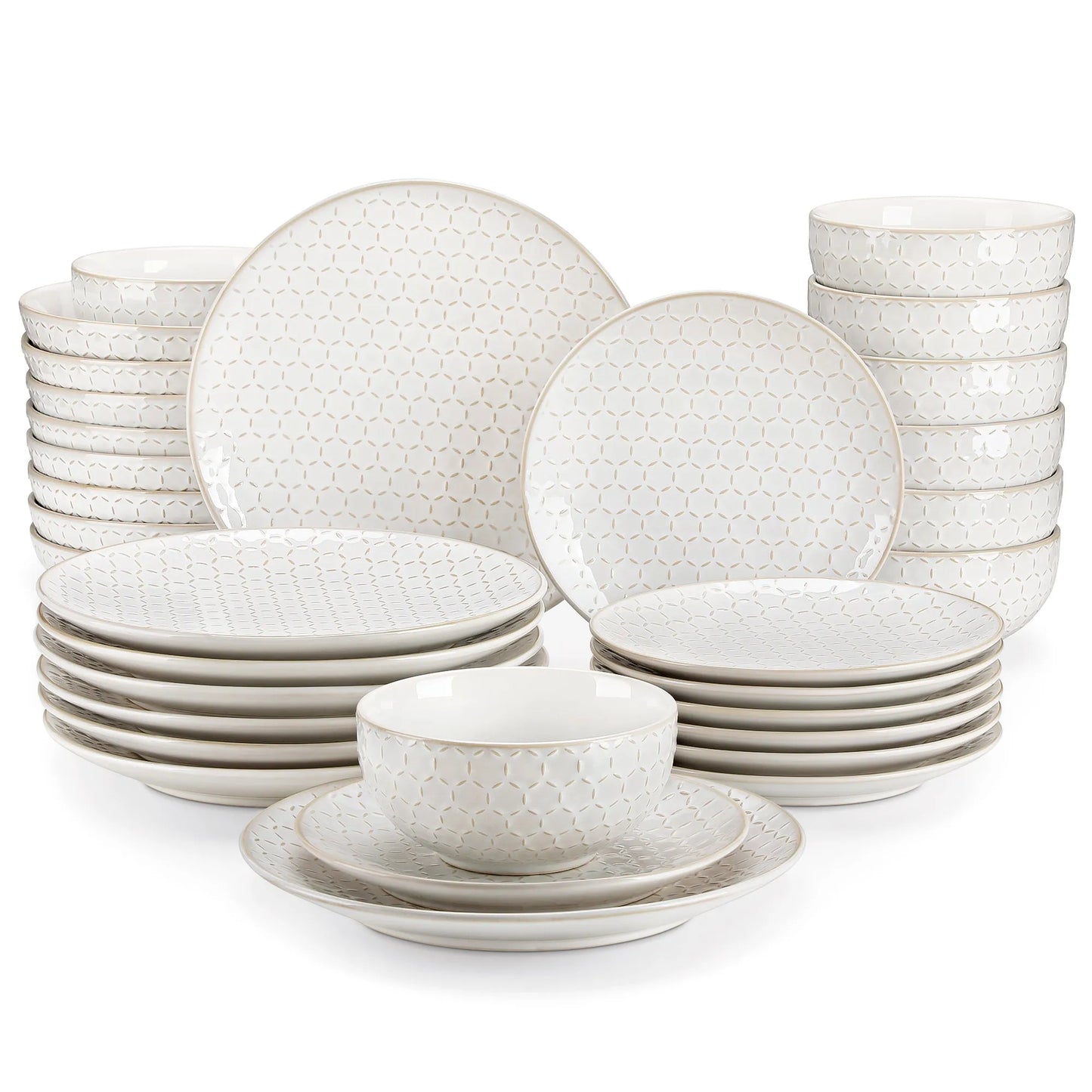 "Zen" Kollektion | 16/32/48-tlg. Geschirr Set | Weiß | Steingut - Töpferkunst | Steingut Geschirrsets