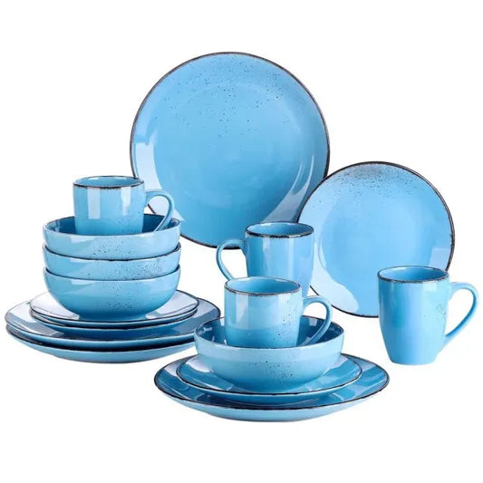 "Retro" Kollektion | Geschirr Set 16/32/48-tlg. | hellblau | Steingut - Töpferkunst | Steingut Geschirrsets