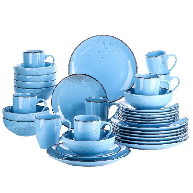 "Retro" Kollektion | Geschirr Set 16/32/48-tlg. | hellblau | Steingut - Töpferkunst | Steingut Geschirrsets