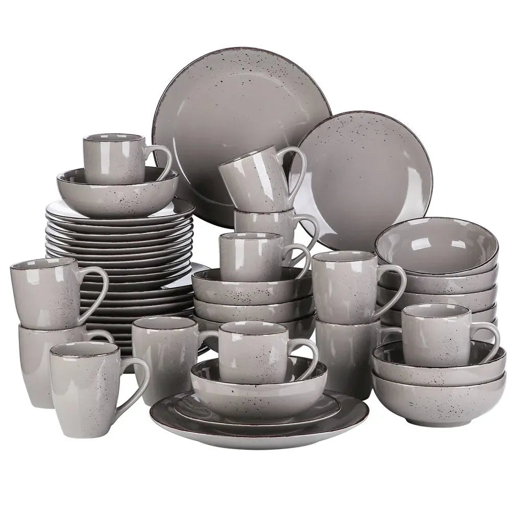 "Retro" Kollektion | Geschirr Set 16/32/48-tlg. | dunkelgrau | Steingut - Töpferkunst | Steingut Geschirrsets