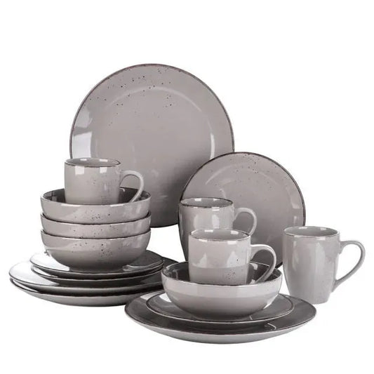 "Retro" Kollektion | Geschirr Set 16/32/48-tlg. | dunkelgrau | Steingut - Töpferkunst | Steingut Geschirrsets