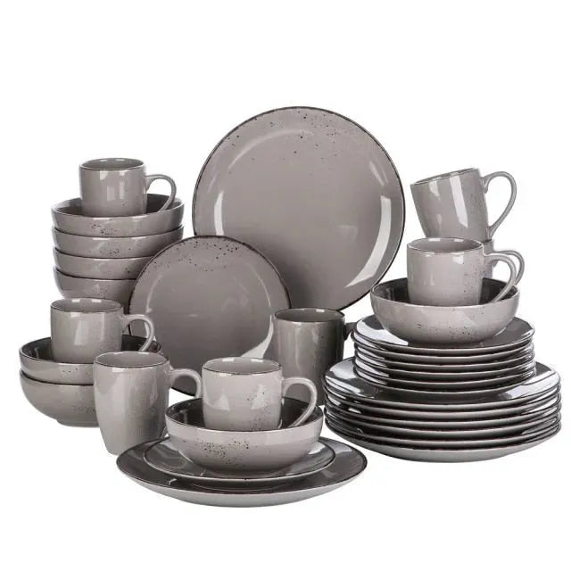 "Retro" Kollektion | Geschirr Set 16/32/48-tlg. | dunkelgrau | Steingut - Töpferkunst | Steingut Geschirrsets