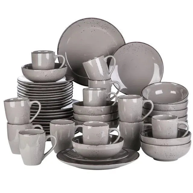"Retro" Kollektion | Geschirr Set 16/32/48-tlg. | dunkelgrau | Steingut - Töpferkunst | Steingut Geschirrsets