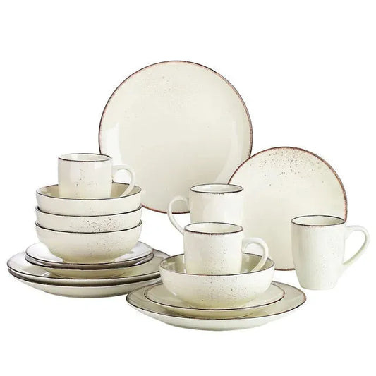 "Retro" Kollektion | Geschirr Set 16/32/48-tlg. | gelbgrau | Steingut - Töpferkunst | Steingut Geschirrsets