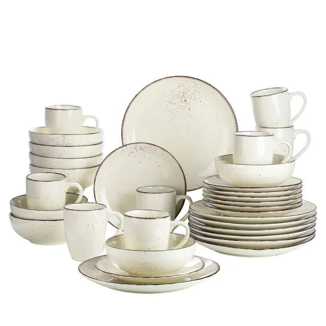 "Retro" Kollektion | Geschirr Set 16/32/48-tlg. | gelbgrau | Steingut - Töpferkunst | Steingut Geschirrsets