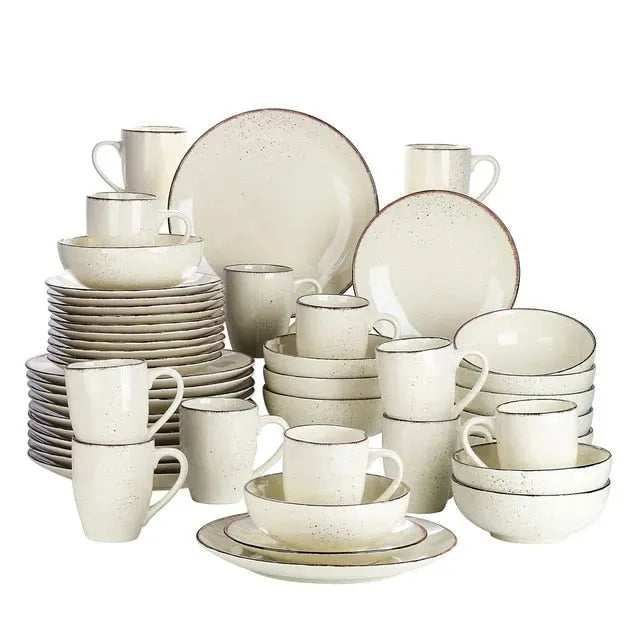 "Retro" Kollektion | Geschirr Set 16/32/48-tlg. | gelbgrau | Steingut - Töpferkunst | Steingut Geschirrsets