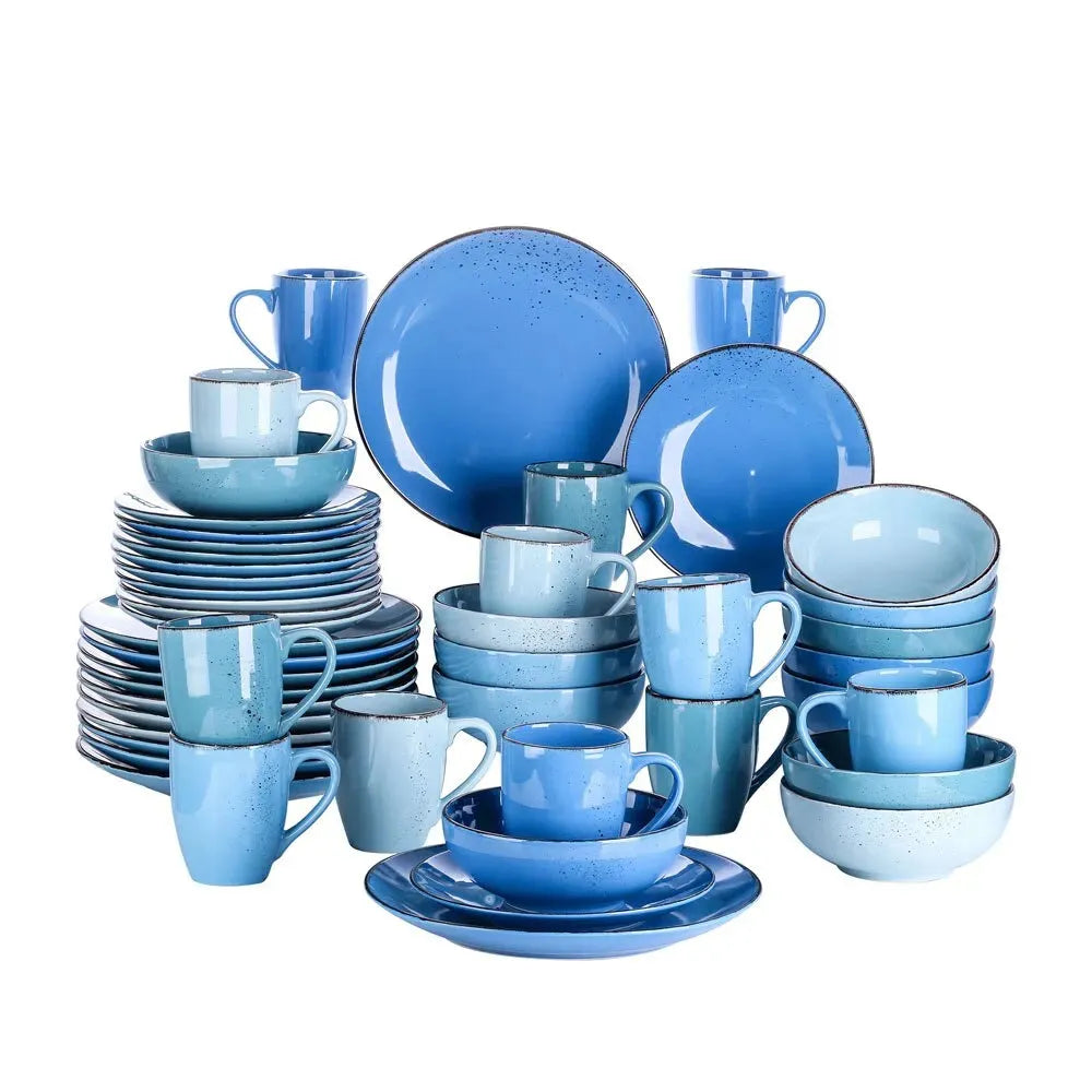 "Retro" Kollektion | Geschirr Set 16/32/48-tlg. | blautöne | Steingut - Töpferkunst | Steingut Geschirrsets