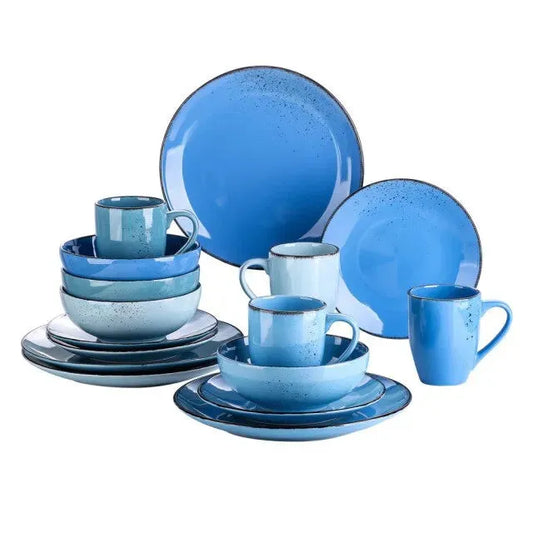 "Retro" Kollektion | Geschirr Set 16/32/48-tlg. | blautöne | Steingut - Töpferkunst | Steingut Geschirrsets