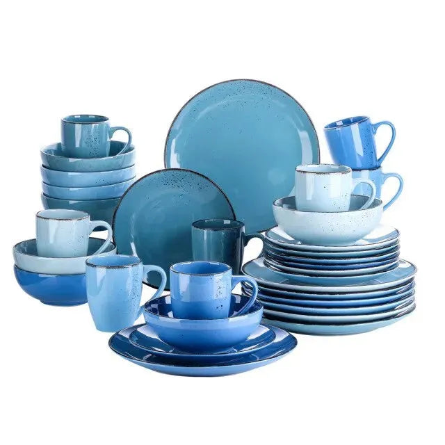 "Retro" Kollektion | Geschirr Set 16/32/48-tlg. | blautöne | Steingut - Töpferkunst | Steingut Geschirrsets