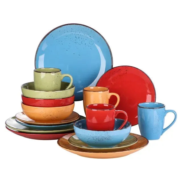 Buntes Steingut Geschirr-Set Retro – Töpferkunst