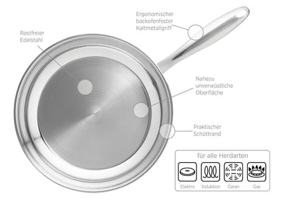 Tavola Bratpfanne Edelstahl 18/10 0,6 mm | Silber | Edelstahl 18/10