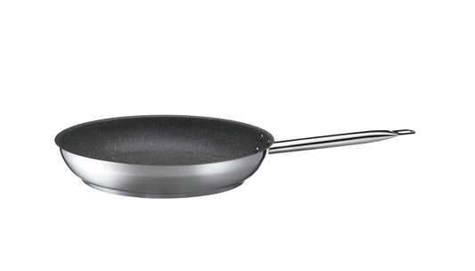 Pro Granit Bratpfanne antihaftbeschichtet Edelstahl 18/10 0,7mm | Silber / Schwarz | Edelstahl 18/10