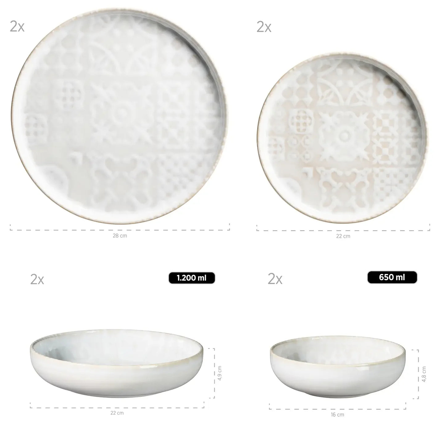 Azulejo Blanc Kombiset UNO | 8-tlg. | Weiß | Steinzeug | Made in Portugal