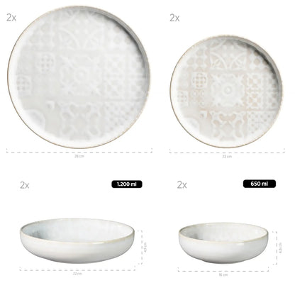 Azulejo Blanc Kombiset UNO | 8-tlg. | Weiß | Steinzeug | Made in Portugal
