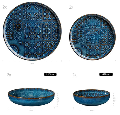 Azulejo Blu Kombiset UNO | 8-tlg. | Blau | Steinzeug | Made in Portugal