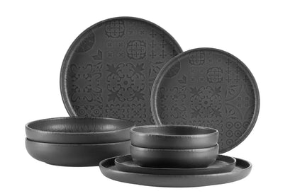 Ensemble combiné Azulejo Noir UNO | 8 pièces | Noir | Grès | Fabriqué au Portugal